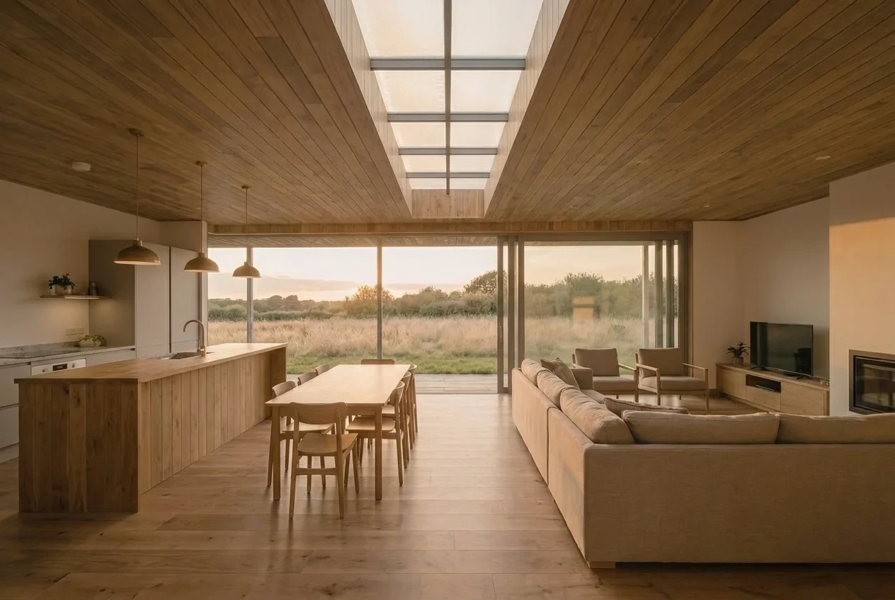 Option B: the open plan living space at golden hour