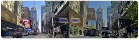 Urban avenue split showing before and after street activation design