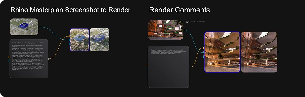 Design presentation with Rhino masterplan and rendered interior space variations