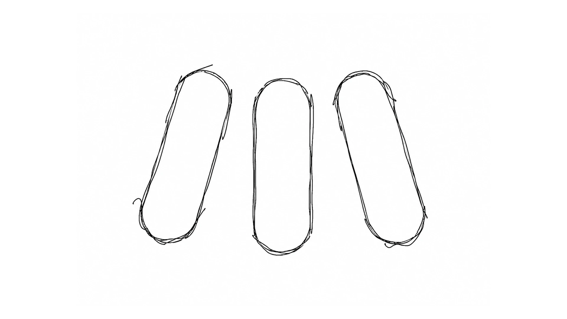 Hand-drawn sketch — three splayed strokes of a building profile
