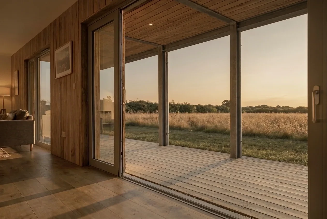 Refined view: the glass threshold at golden hour